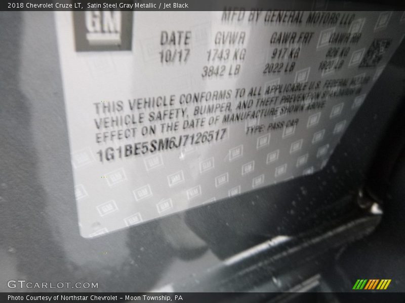 Satin Steel Gray Metallic / Jet Black 2018 Chevrolet Cruze LT
