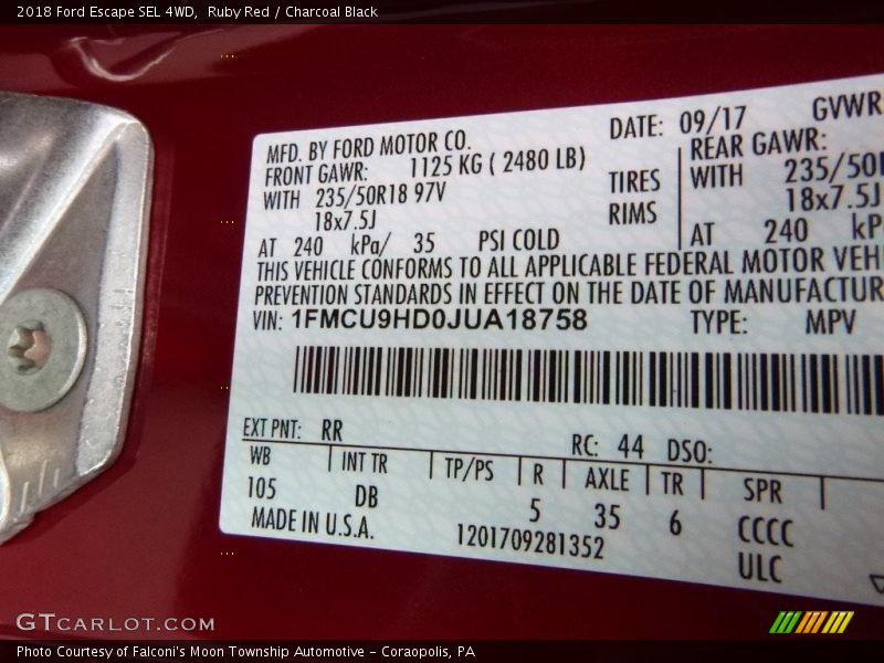 Ruby Red / Charcoal Black 2018 Ford Escape SEL 4WD