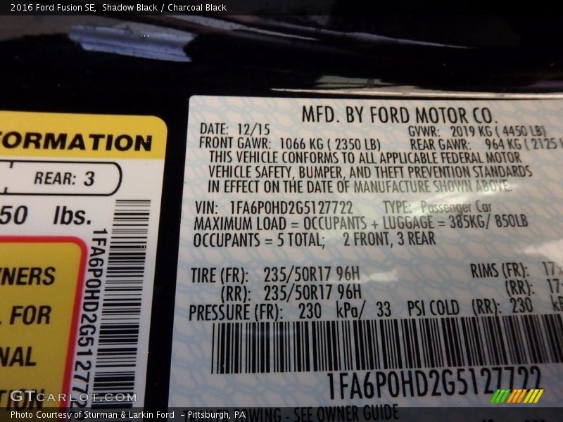 Shadow Black / Charcoal Black 2016 Ford Fusion SE