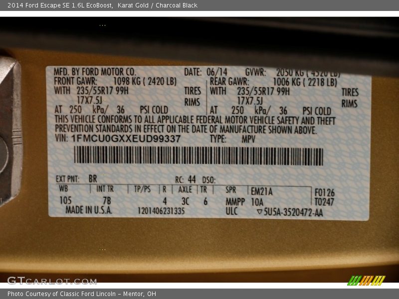 Karat Gold / Charcoal Black 2014 Ford Escape SE 1.6L EcoBoost