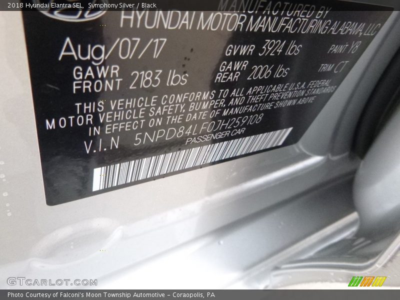 Symphony Silver / Black 2018 Hyundai Elantra SEL
