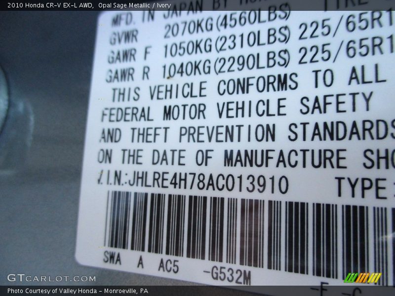 Opal Sage Metallic / Ivory 2010 Honda CR-V EX-L AWD
