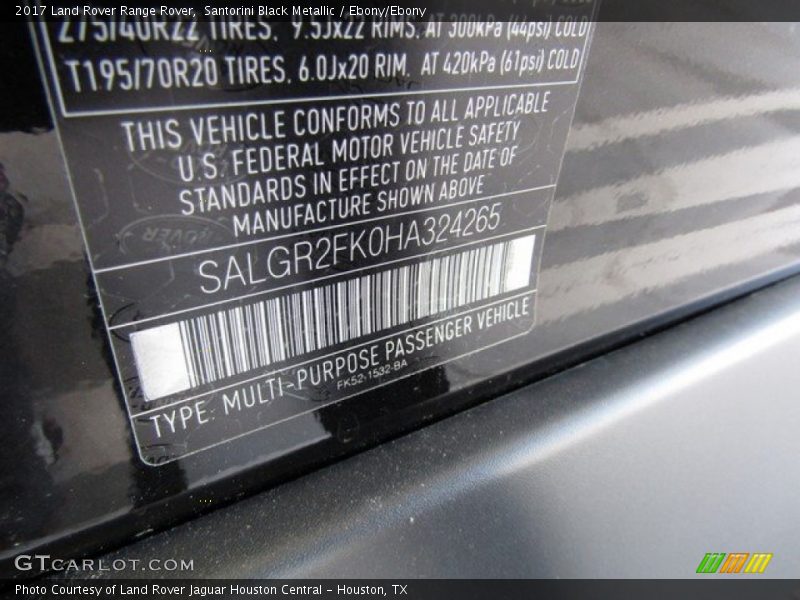 Santorini Black Metallic / Ebony/Ebony 2017 Land Rover Range Rover