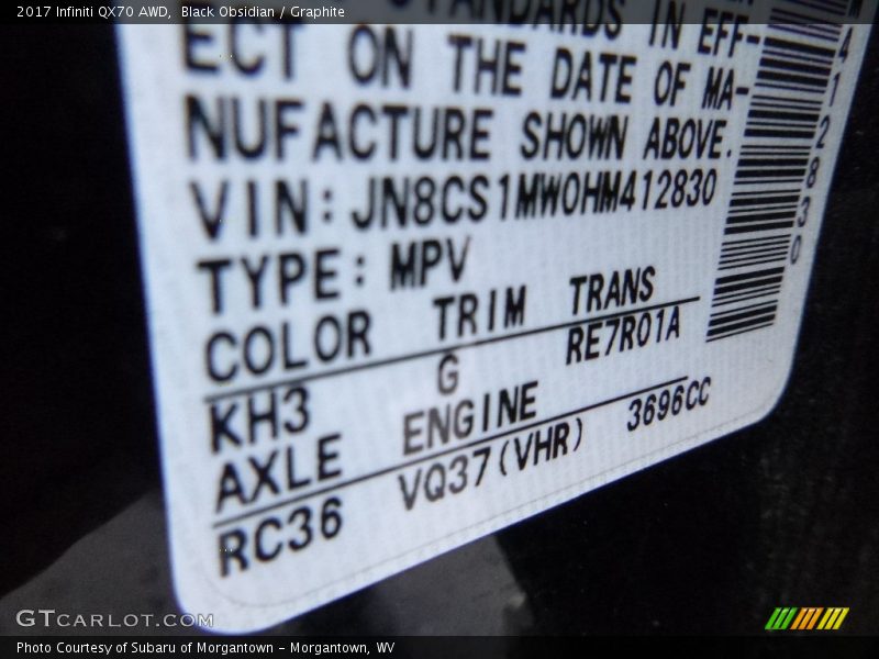 Black Obsidian / Graphite 2017 Infiniti QX70 AWD