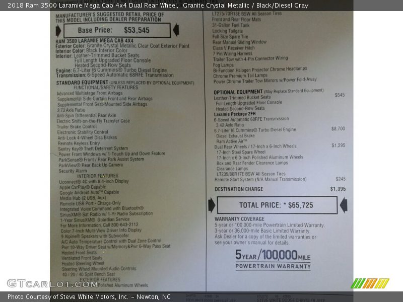 Granite Crystal Metallic / Black/Diesel Gray 2018 Ram 3500 Laramie Mega Cab 4x4 Dual Rear Wheel