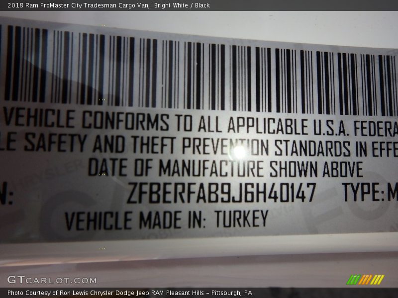 Bright White / Black 2018 Ram ProMaster City Tradesman Cargo Van