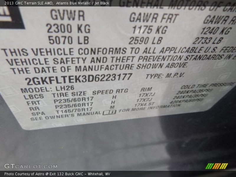 Atlantis Blue Metallic / Jet Black 2013 GMC Terrain SLE AWD