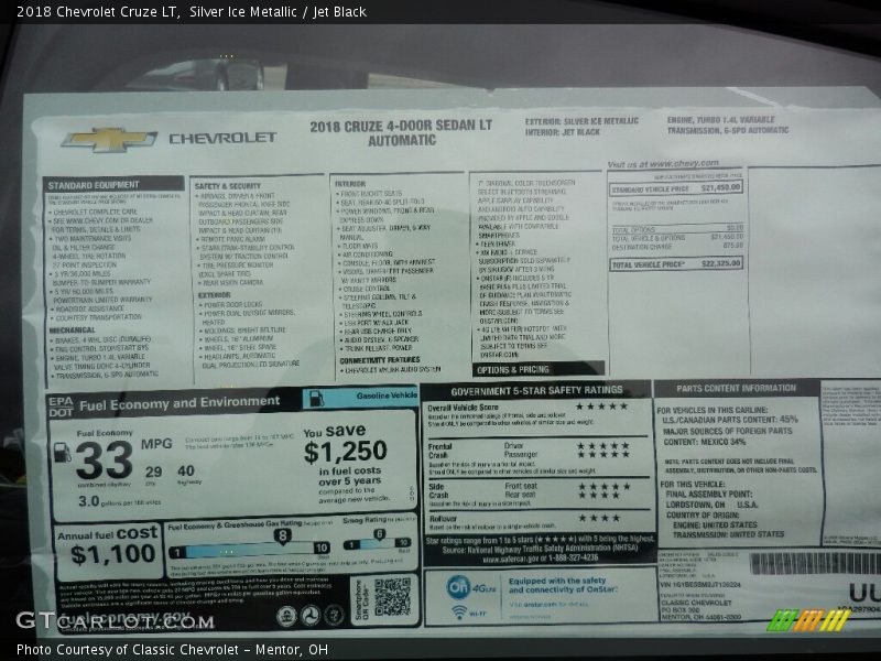 Silver Ice Metallic / Jet Black 2018 Chevrolet Cruze LT