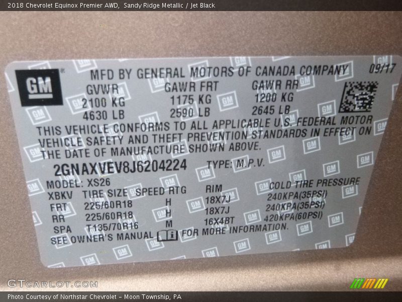 Sandy Ridge Metallic / Jet Black 2018 Chevrolet Equinox Premier AWD