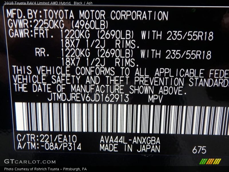 2018 RAV4 Limited AWD Hybrid Black Color Code 221