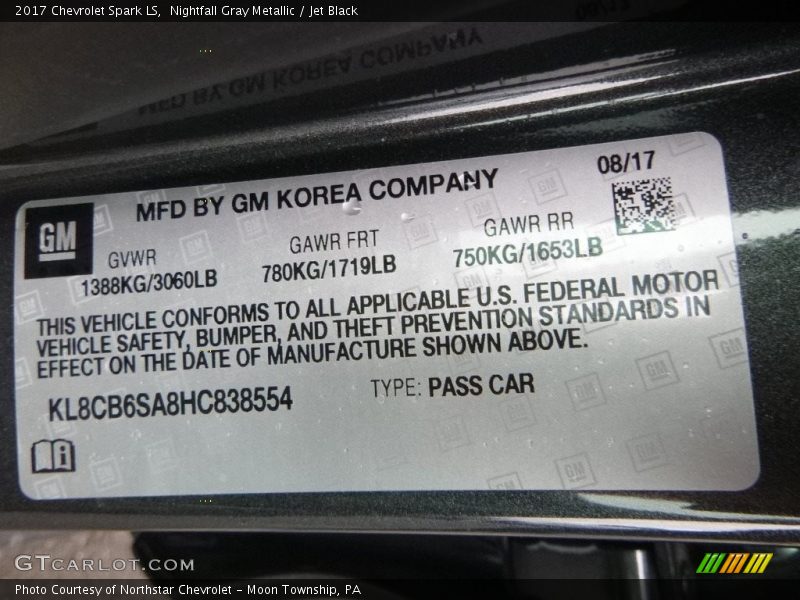 Nightfall Gray Metallic / Jet Black 2017 Chevrolet Spark LS