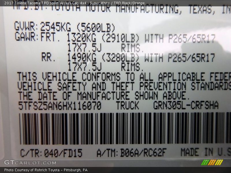 Super White / TRD Black/Orange 2017 Toyota Tacoma TRD Sport Access Cab 4x4