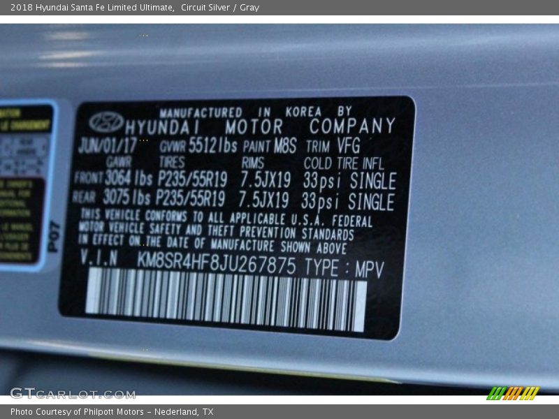 Circuit Silver / Gray 2018 Hyundai Santa Fe Limited Ultimate