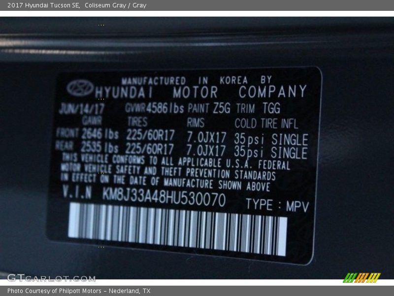 Coliseum Gray / Gray 2017 Hyundai Tucson SE