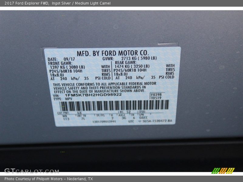 Ingot Silver / Medium Light Camel 2017 Ford Explorer FWD