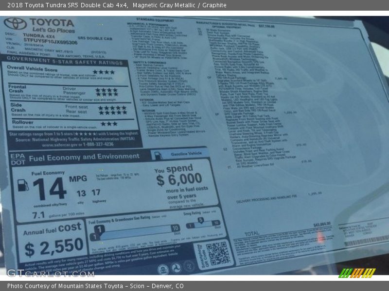 Magnetic Gray Metallic / Graphite 2018 Toyota Tundra SR5 Double Cab 4x4