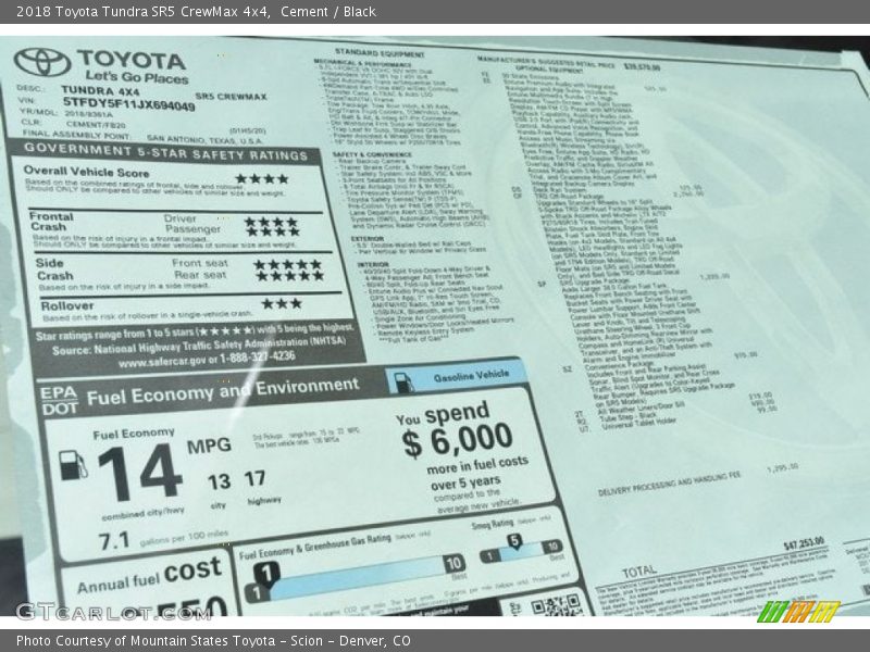 Cement / Black 2018 Toyota Tundra SR5 CrewMax 4x4