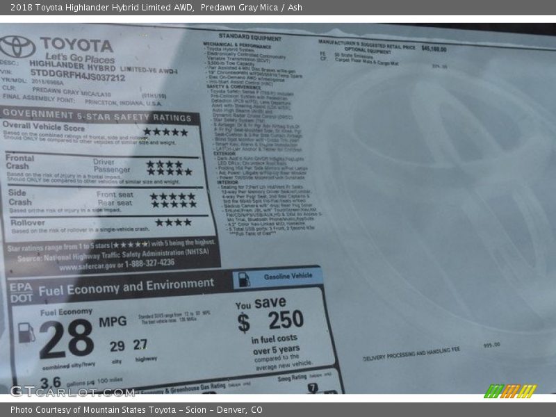 Predawn Gray Mica / Ash 2018 Toyota Highlander Hybrid Limited AWD