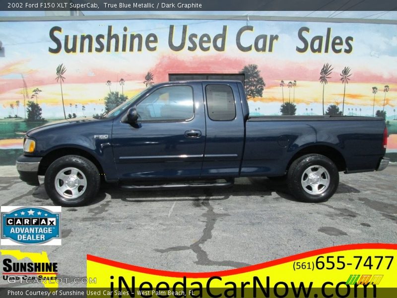 True Blue Metallic / Dark Graphite 2002 Ford F150 XLT SuperCab