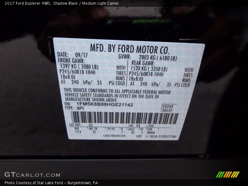 Shadow Black / Medium Light Camel 2017 Ford Explorer 4WD