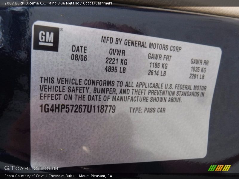 Ming Blue Metallic / Cocoa/Cashmere 2007 Buick Lucerne CX