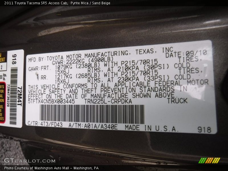 Pyrite Mica / Sand Beige 2011 Toyota Tacoma SR5 Access Cab