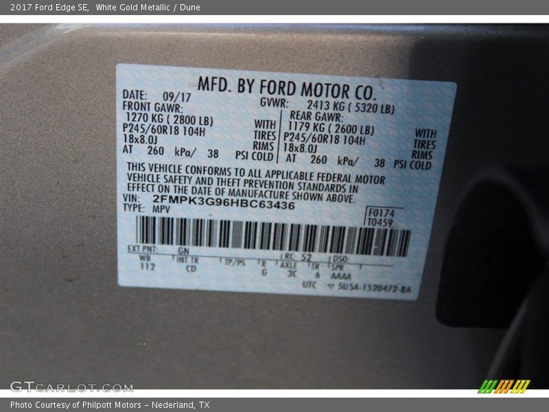 White Gold Metallic / Dune 2017 Ford Edge SE
