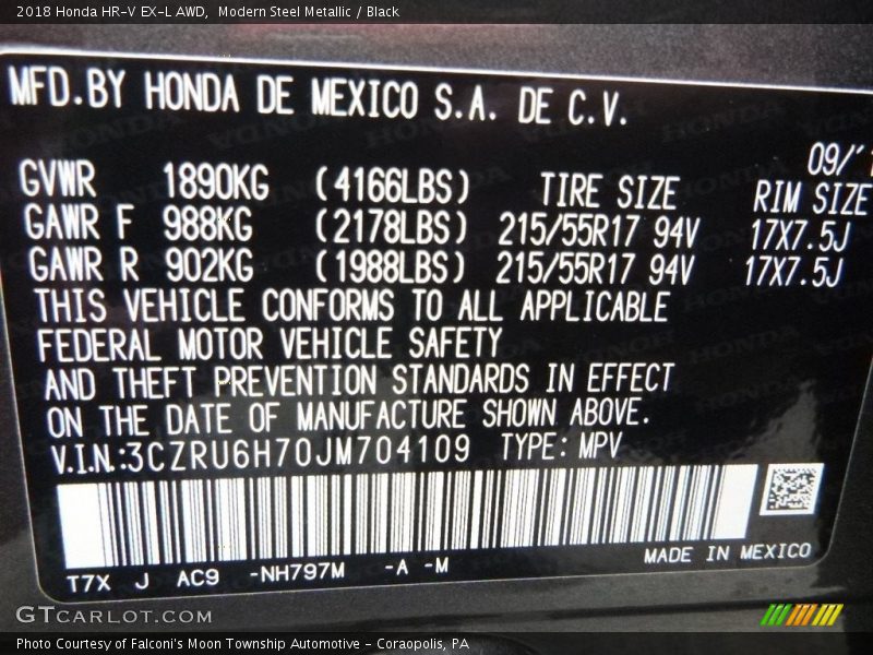 Modern Steel Metallic / Black 2018 Honda HR-V EX-L AWD
