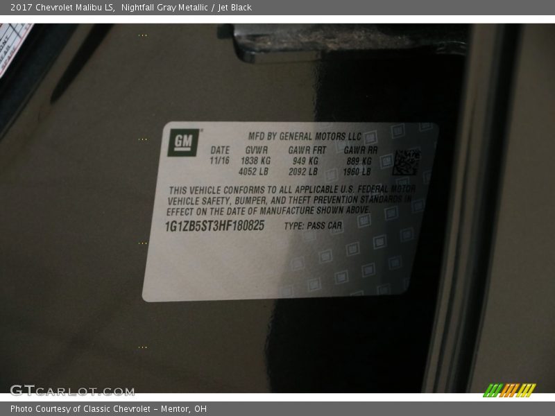 Nightfall Gray Metallic / Jet Black 2017 Chevrolet Malibu LS
