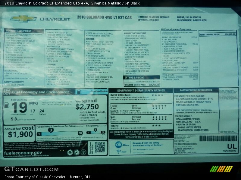  2018 Colorado LT Extended Cab 4x4 Window Sticker