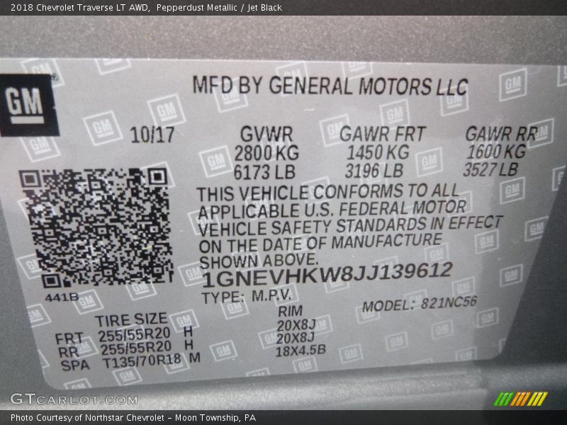 Pepperdust Metallic / Jet Black 2018 Chevrolet Traverse LT AWD