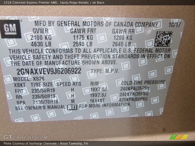 Sandy Ridge Metallic / Jet Black 2018 Chevrolet Equinox Premier AWD