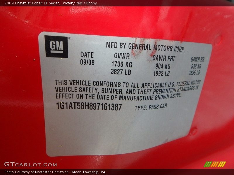 Victory Red / Ebony 2009 Chevrolet Cobalt LT Sedan