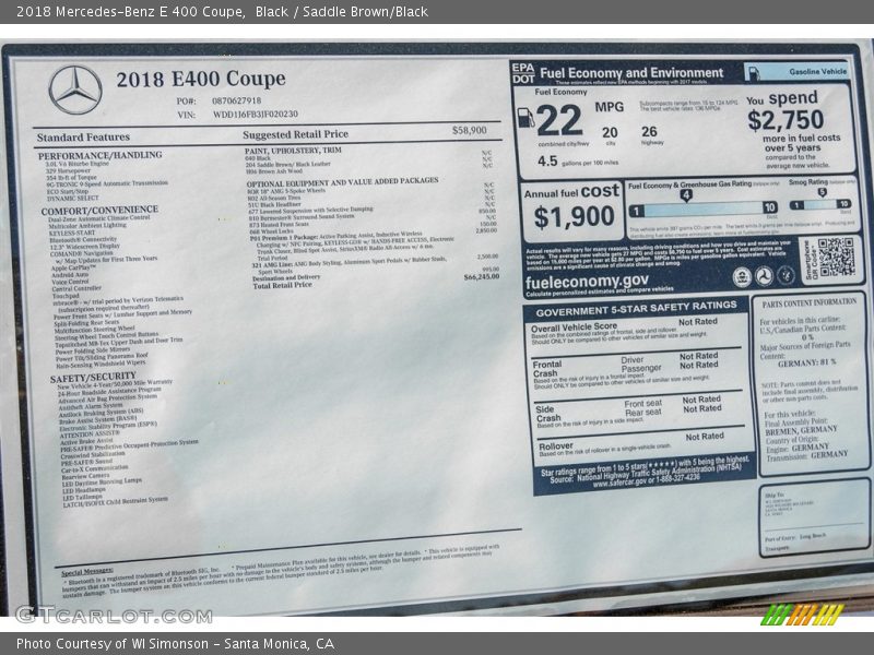 Black / Saddle Brown/Black 2018 Mercedes-Benz E 400 Coupe