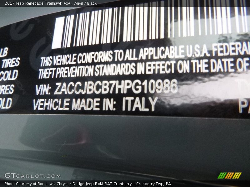 Anvil / Black 2017 Jeep Renegade Trailhawk 4x4