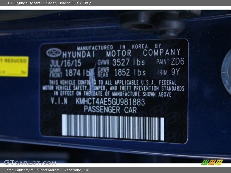 Pacific Blue / Gray 2016 Hyundai Accent SE Sedan