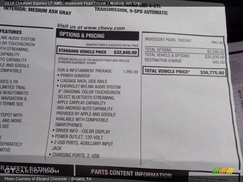Iridescent Pearl Tricoat / Medium Ash Gray 2018 Chevrolet Equinox LT AWD
