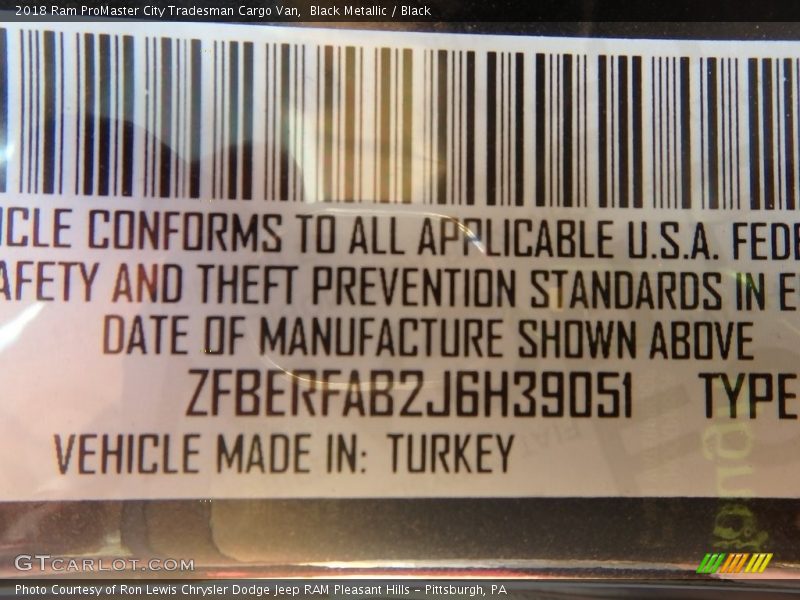 Black Metallic / Black 2018 Ram ProMaster City Tradesman Cargo Van
