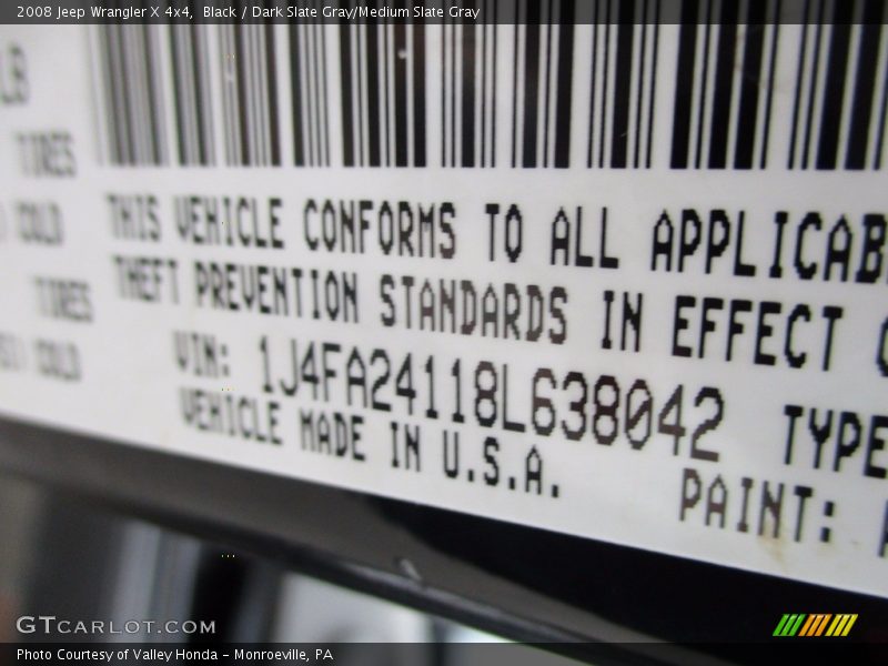Black / Dark Slate Gray/Medium Slate Gray 2008 Jeep Wrangler X 4x4