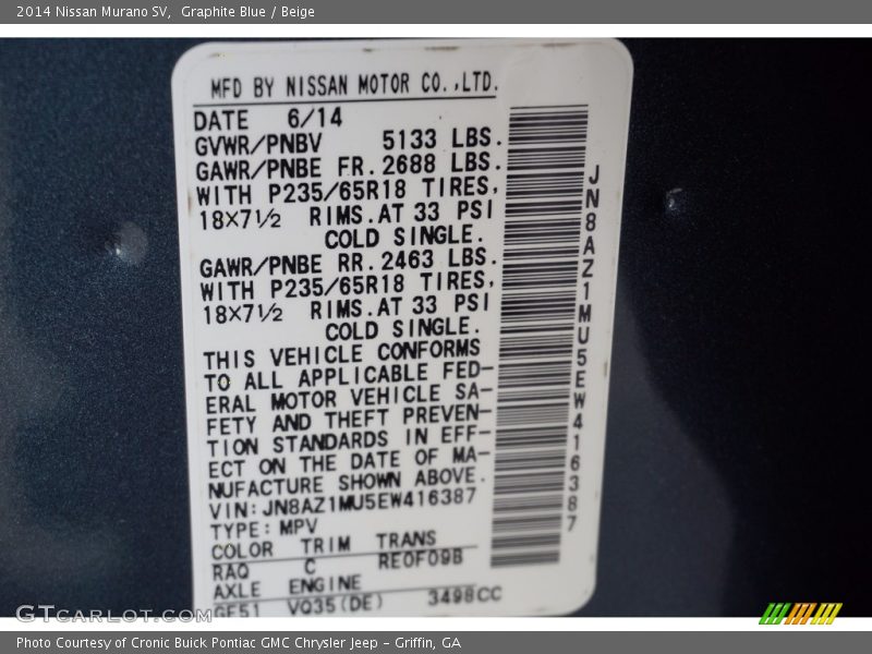 Graphite Blue / Beige 2014 Nissan Murano SV