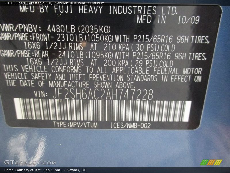 Newport Blue Pearl / Platinum 2010 Subaru Forester 2.5 X