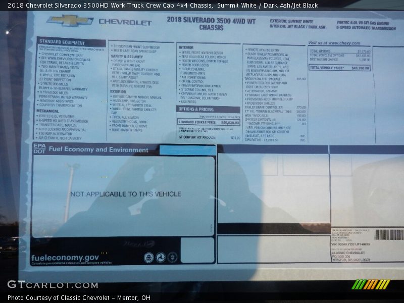  2018 Silverado 3500HD Work Truck Crew Cab 4x4 Chassis Window Sticker