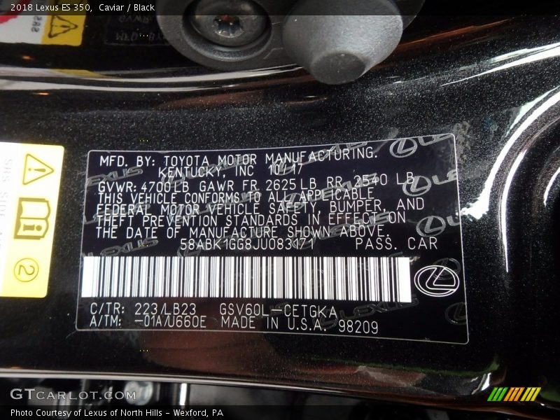 Caviar / Black 2018 Lexus ES 350