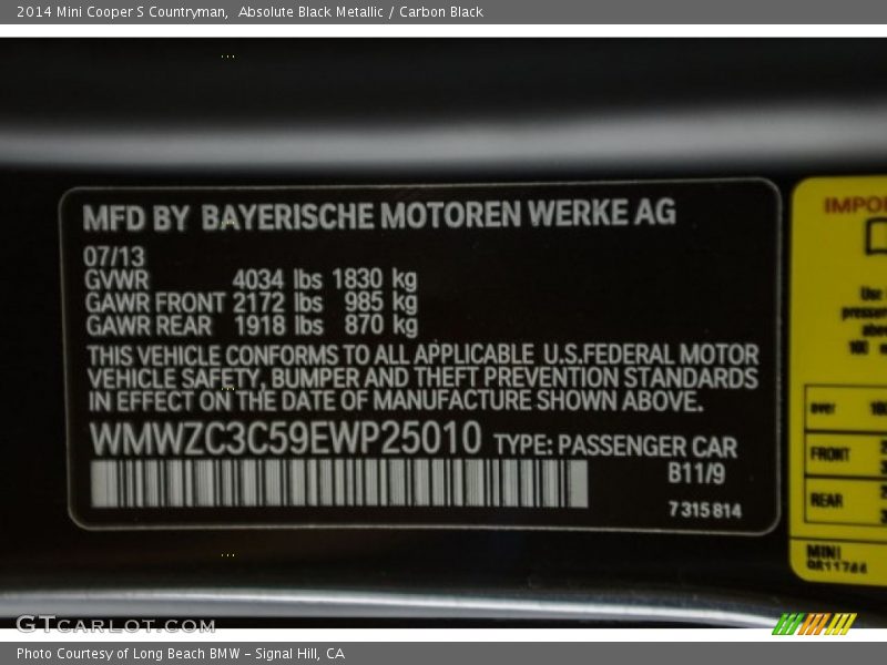 Absolute Black Metallic / Carbon Black 2014 Mini Cooper S Countryman