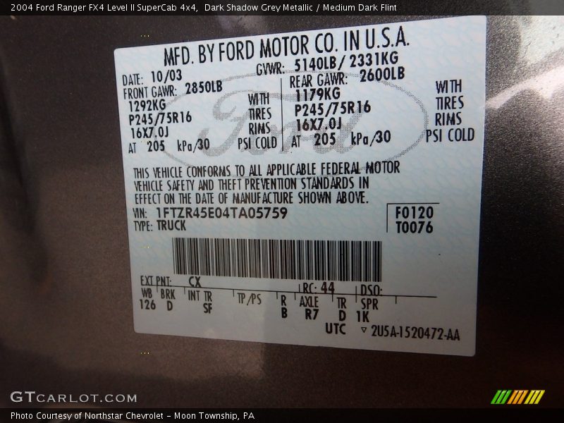 Dark Shadow Grey Metallic / Medium Dark Flint 2004 Ford Ranger FX4 Level II SuperCab 4x4