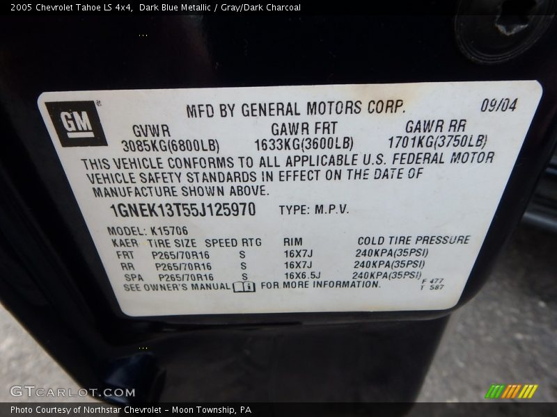 Dark Blue Metallic / Gray/Dark Charcoal 2005 Chevrolet Tahoe LS 4x4