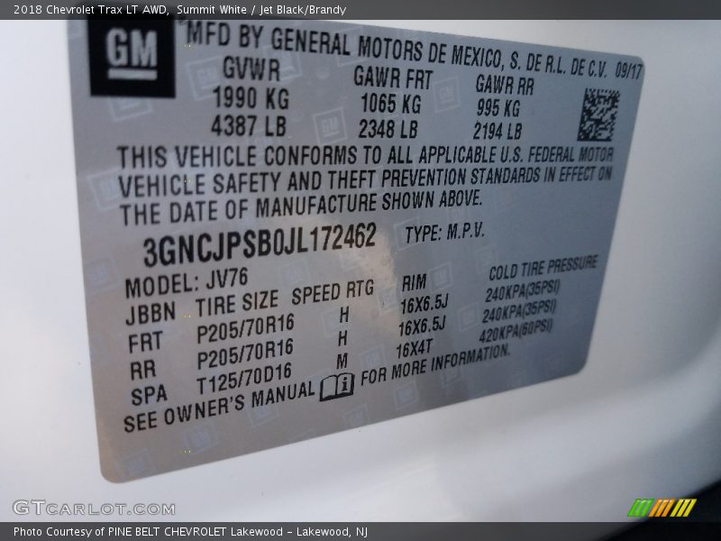 Summit White / Jet Black/Brandy 2018 Chevrolet Trax LT AWD