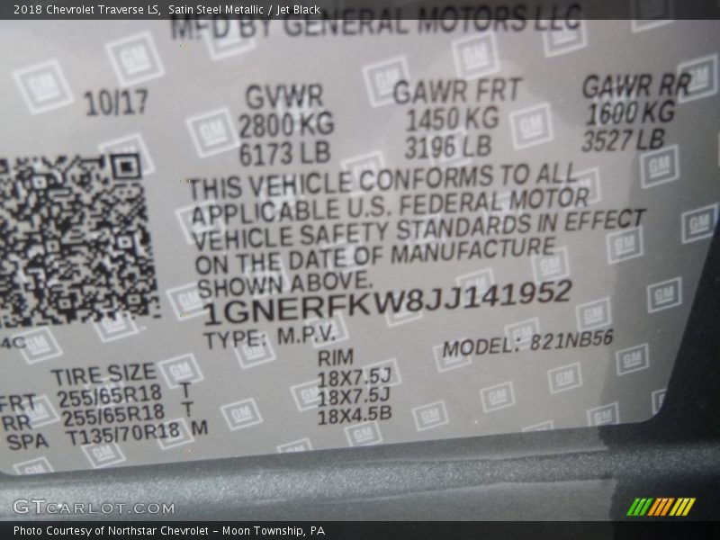 Satin Steel Metallic / Jet Black 2018 Chevrolet Traverse LS