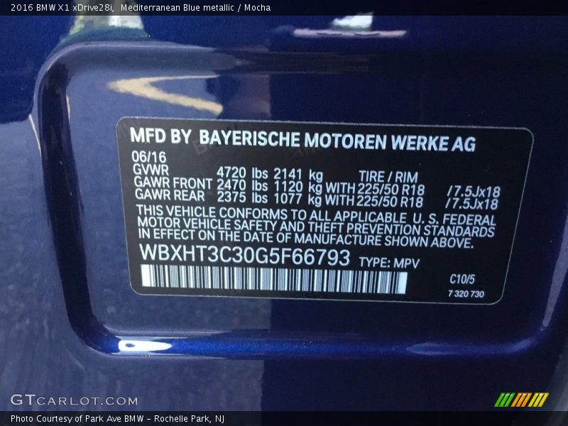 Mediterranean Blue metallic / Mocha 2016 BMW X1 xDrive28i