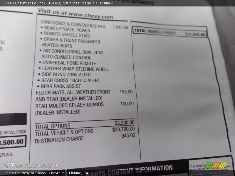 Satin Steel Metallic / Jet Black 2018 Chevrolet Equinox LT AWD